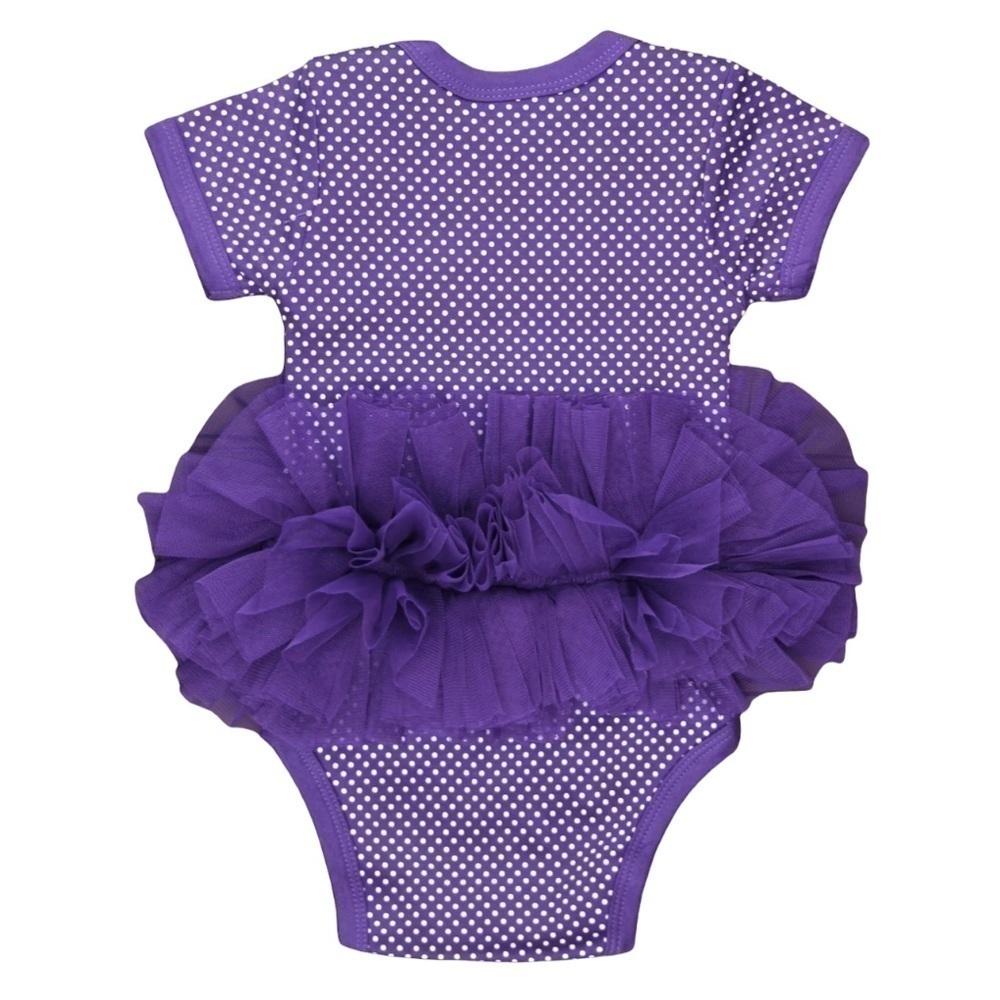Tcu HORNED FROGS BABY PURPLE PIN DOT TUTU SHORT SLEEVE ONE PIECE - Picture 2 of 3